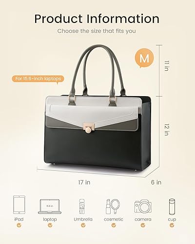 Miniatura 6 de LOVEVOOK Bolsa de mano para laptop para mujer, de piel sintética, estilo vintage, bolsa de trabajo, impermeable, para profesores de negocios con