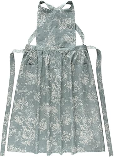 Delantal de cocina floral de algodón impermeable para mujer, delantal ajustable con bolsillos, estilo vintage para cocinar y hornear