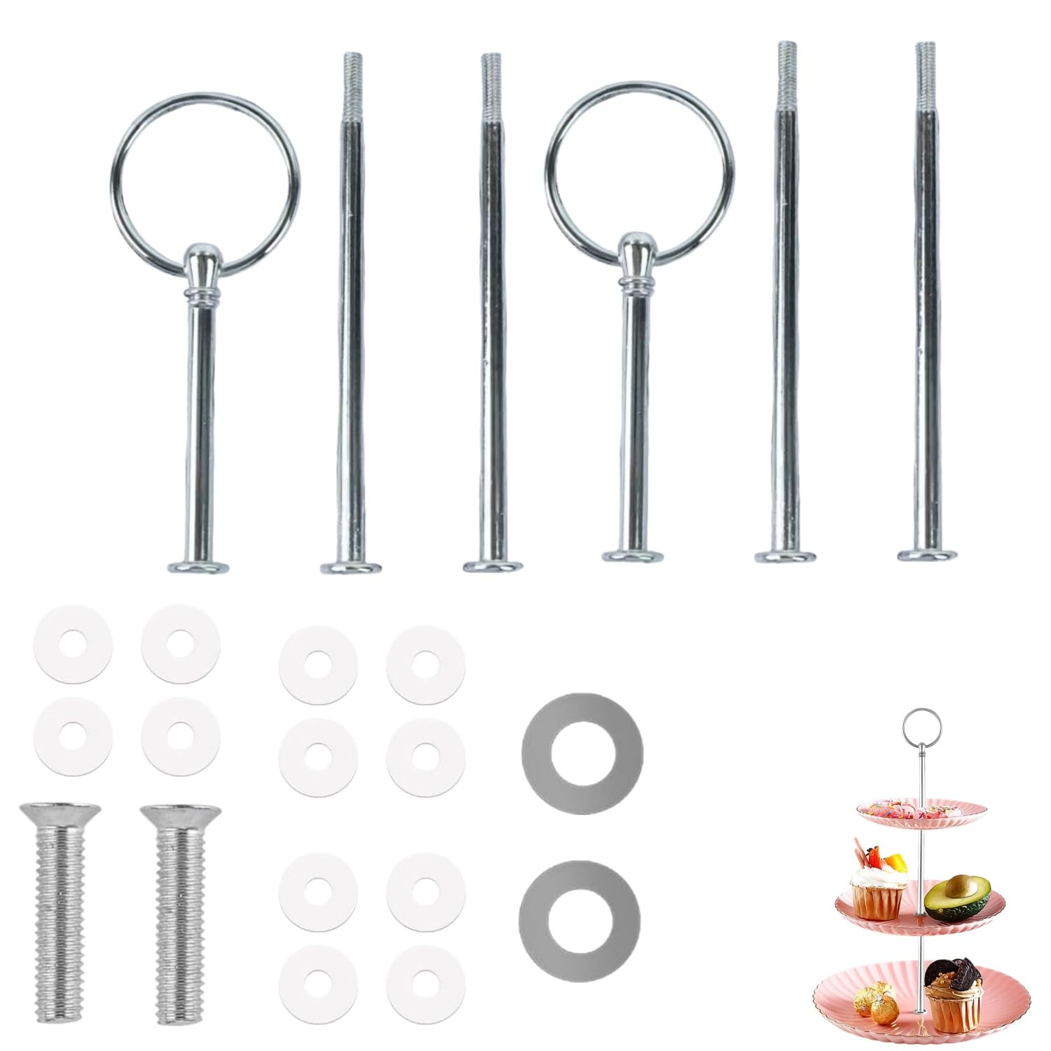 Zwenjuan 3 Tier Cake Stand Fittings Kit,2 Set Cake Stand Rods for Tiered Display Stand, Cupcake & Dessert Stand Hardware, DIY Cake Holder Accessories for Wedding, Birthday & Party Serving