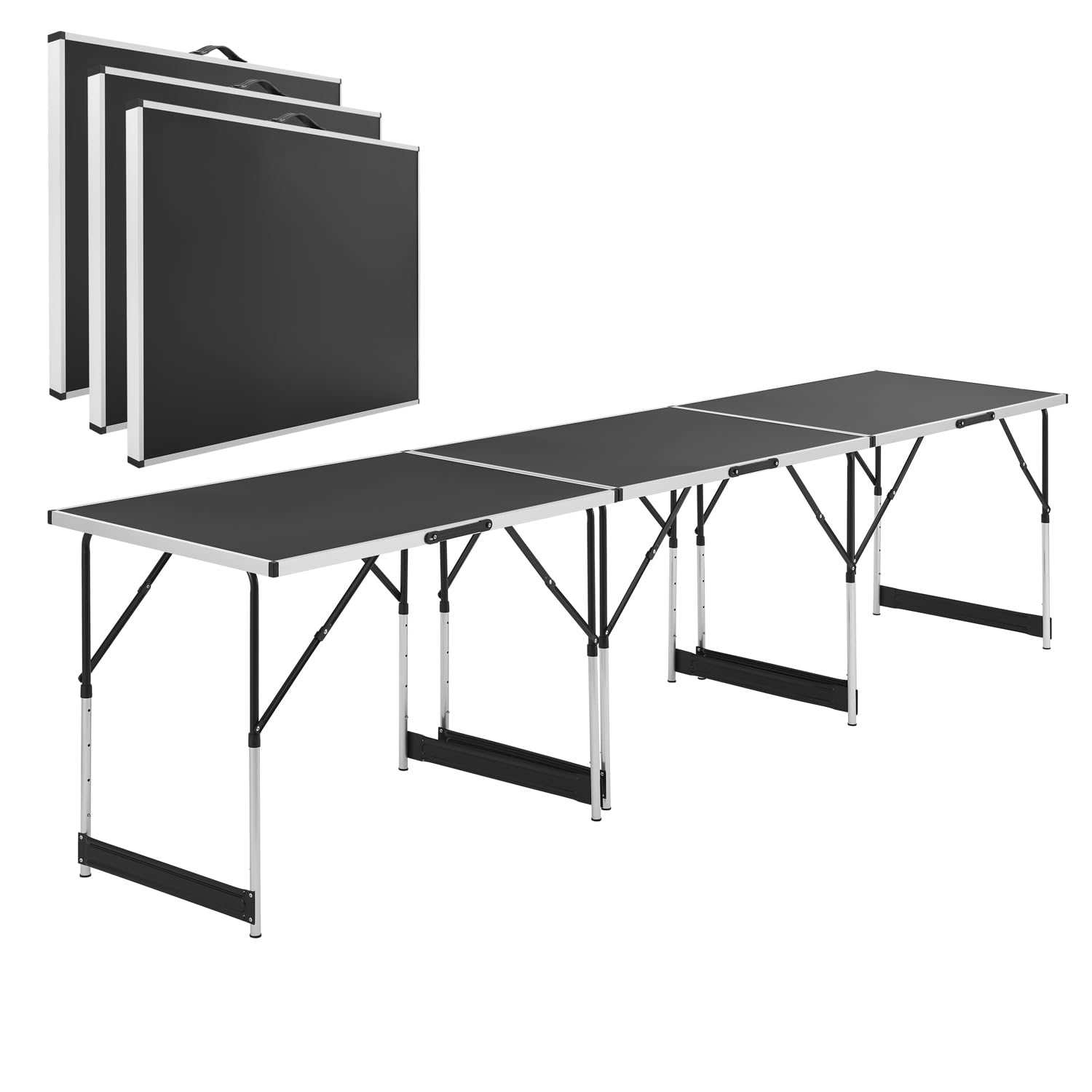 Juskys tavolo multiuso 3 pezzi in alluminio – pieghevole e regolabile in altezza, 100×60 cm, per mercatino, lavoro o campeggio – nero