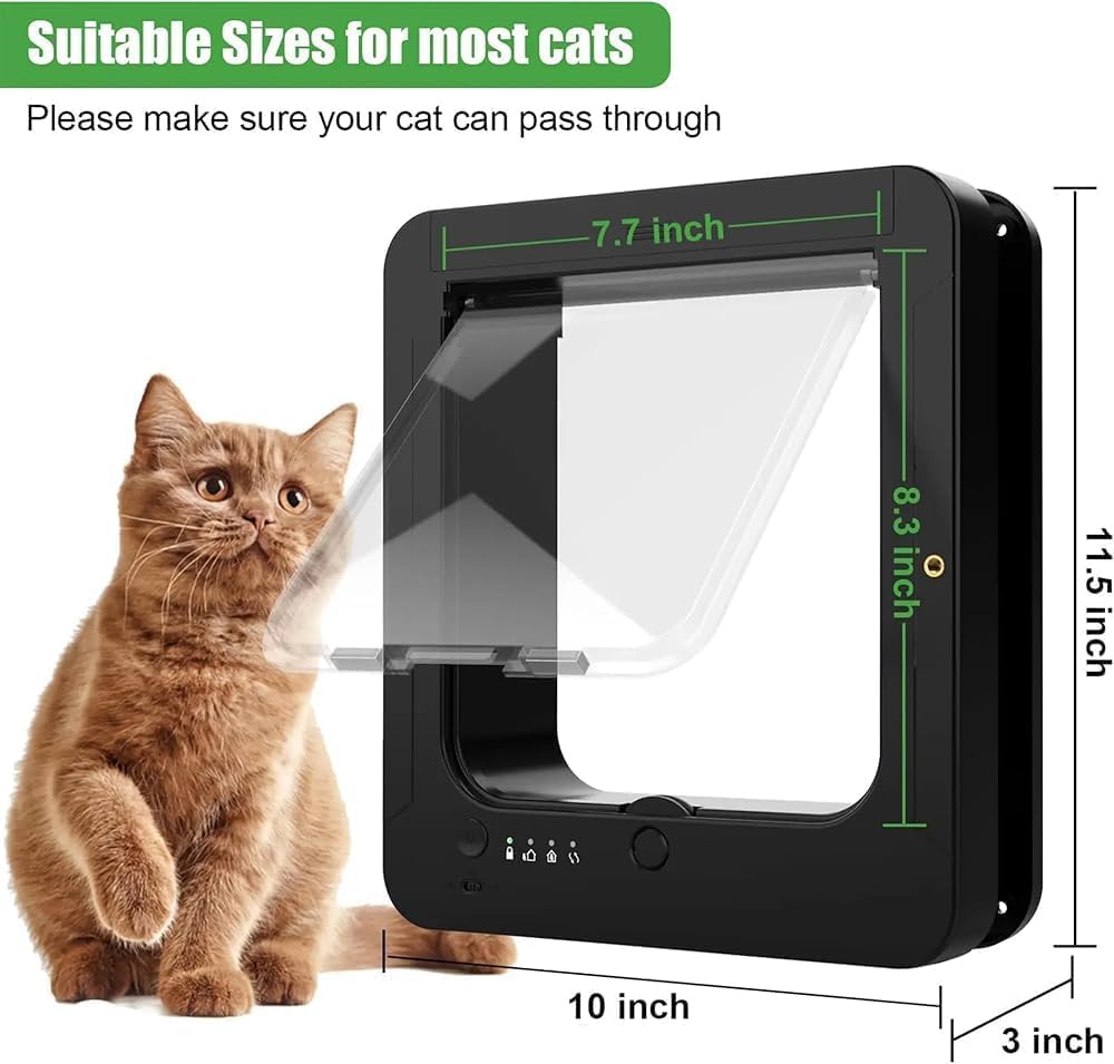Intelligente Katzenklappe – Haustiertür mit 2 Sensorhalsbändern und 1 Fernbedienung, geeignet für Katzen und Welpen, 19,6 x 21,1 cm Öffnungsgröße