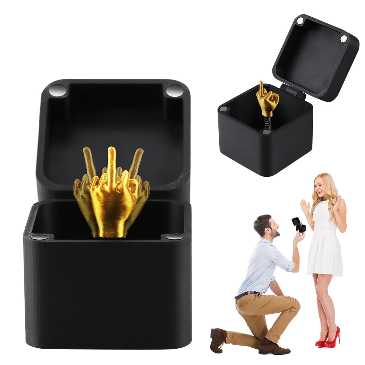 Caja Sorpresa Con Dedo Medio De Resorte, Regalo De Broma Para Adultos, Acabado Negro Con Dorado