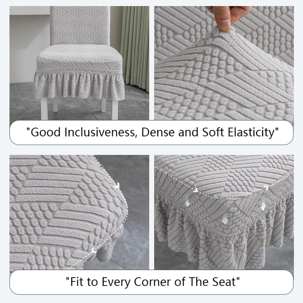 Stretch Parson Jacquard Seat Covers, Dining Room Chair Cover Set of 2, Integrated Dining Chair Cover, Kitchen Chair Covers Slipcover Protector, Fitted Furniture Covers,Grey 3