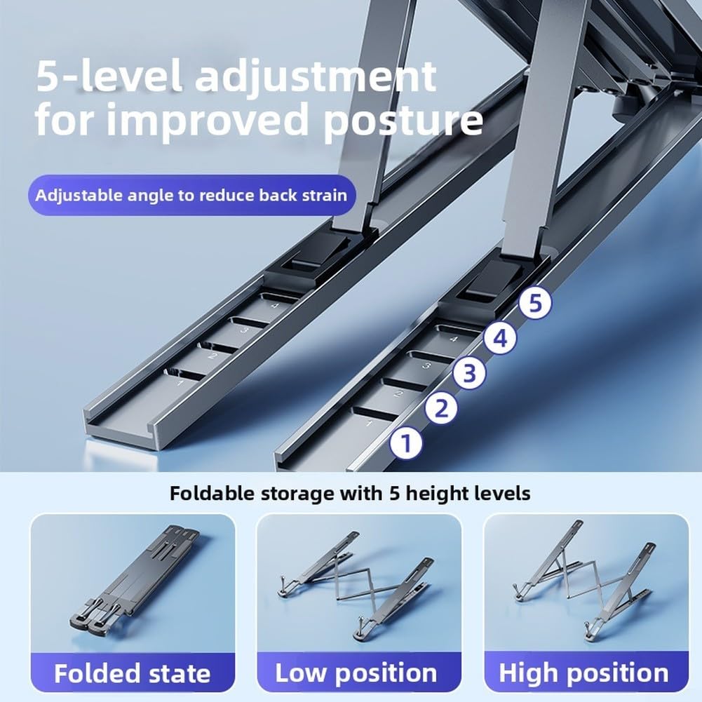 Supporto pieghevole per auto, volante, portatile, regolabile, ergonomico, in alluminio, per ufficio, 32,5 cm, argento