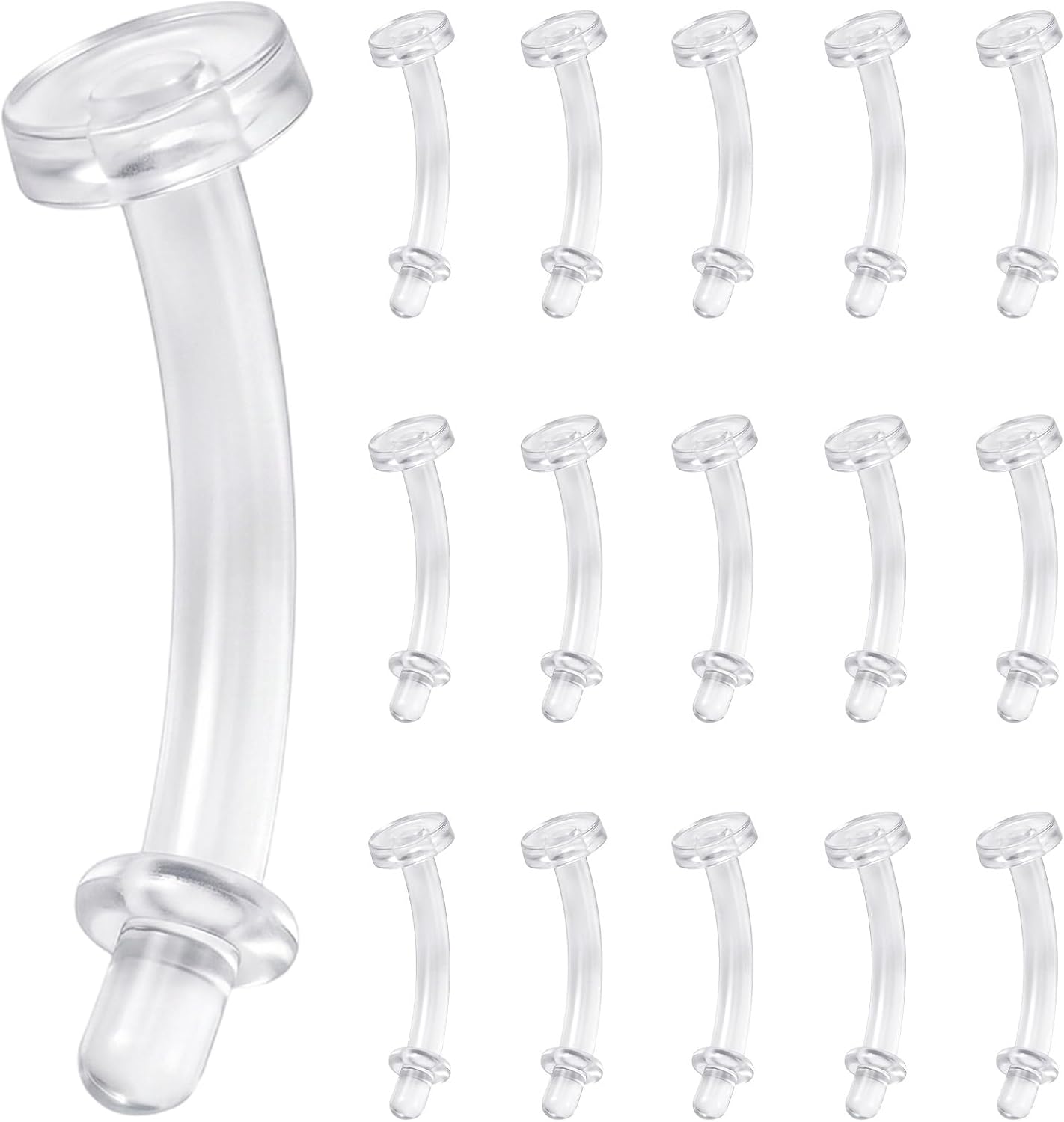 15PCS 14G Clear Piercing Retainers For Surgery Flexible Plastic Invisible Cartilage Earrings Plastic Daith Rook Earrings Eyebrow Rings Curved Barbells Belly Piercing Retainers