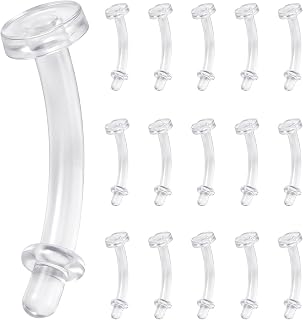 15PCS 14G Clear Piercing Retainers For Surgery Flexible Plastic Invisible Cartilage Earrings Plastic Daith Rook Earrings Eyebrow Rings Curved Barbells Belly Piercing Retainers