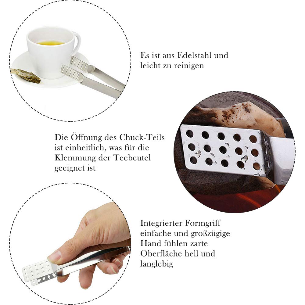 Teebeutelzange 4er Set Edelstahl - Hitzebeständiger Teebeutel Squeezer Mit Ergonomischem Griff
