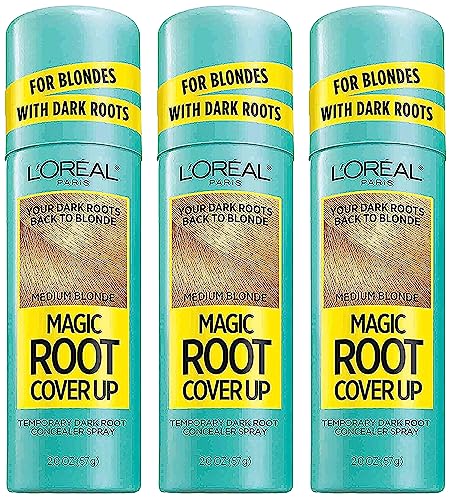 L'Oreal Paris Magic Root Cover Up Concealer Spray, Blondes with Dark Roots, Medium Blonde, 2 fl. oz. (Pack of 3)