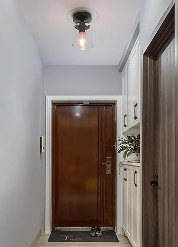 Miniatura 10 de Pathson Lámpara de techo industrial con pantalla de cristal, 1 lámpara colgante empotrada para pasillo, loft de cocina, bar cerca del techo