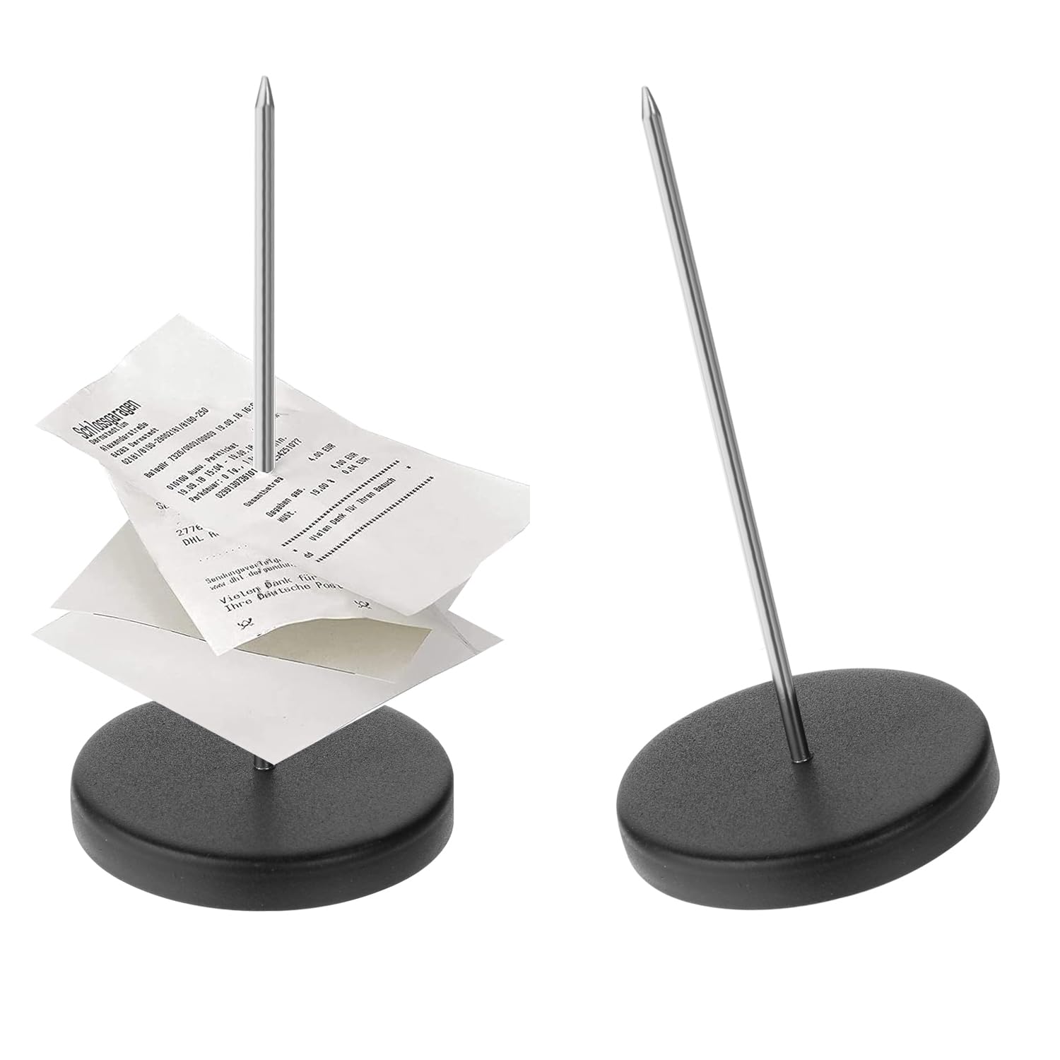 Receipt Spike Receipt Holder Ticket Spike Paper Memo Holder Metal Bill Holder Note Holder with Round Stand for Restaurant Kitchen Office Hotel Black 2 pcs