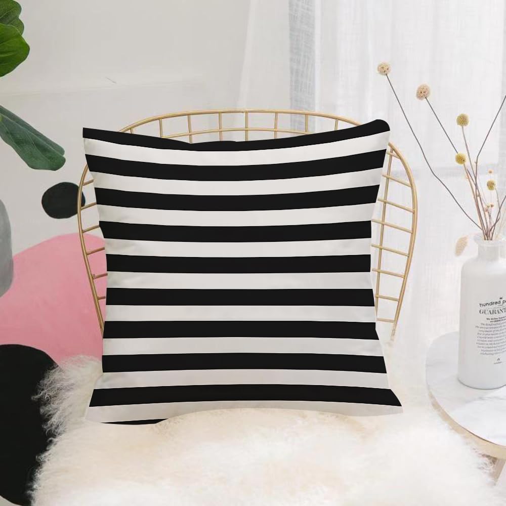 HYOSXW Cushion Cover,Throw Pillow Case Home Decorative for Living Room Bedroom Sofa Chair 16X16 Inch,Black and white stripes pattern, alternating black and white horizontal stripes,Pillowcase 40X40cm