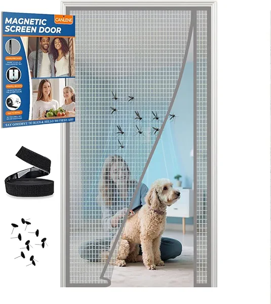 CANLENE Magnetic Screen Door Left Right Side Opening Polyethylene Terephthalate Mesh Greater Than Fiberglass and Polyester Easy Install