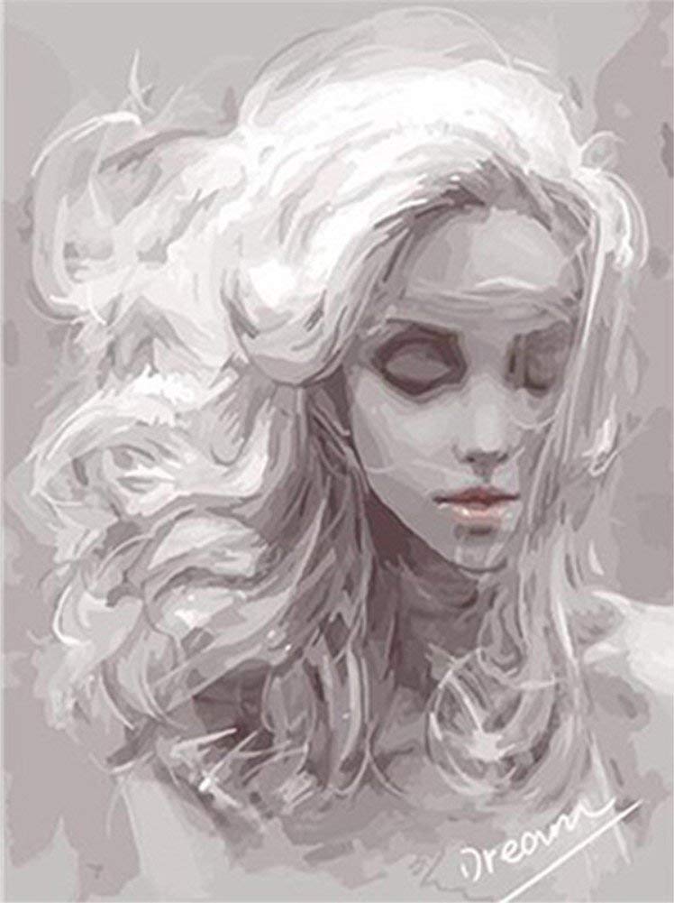 ABEUTY DIY Fabric Decorating Kits, Paint by Numbers White-Haired Woman Beauty 16x20 inches Number Painting Wall Art (Girl 1, Wooden Framed) โ image 1
