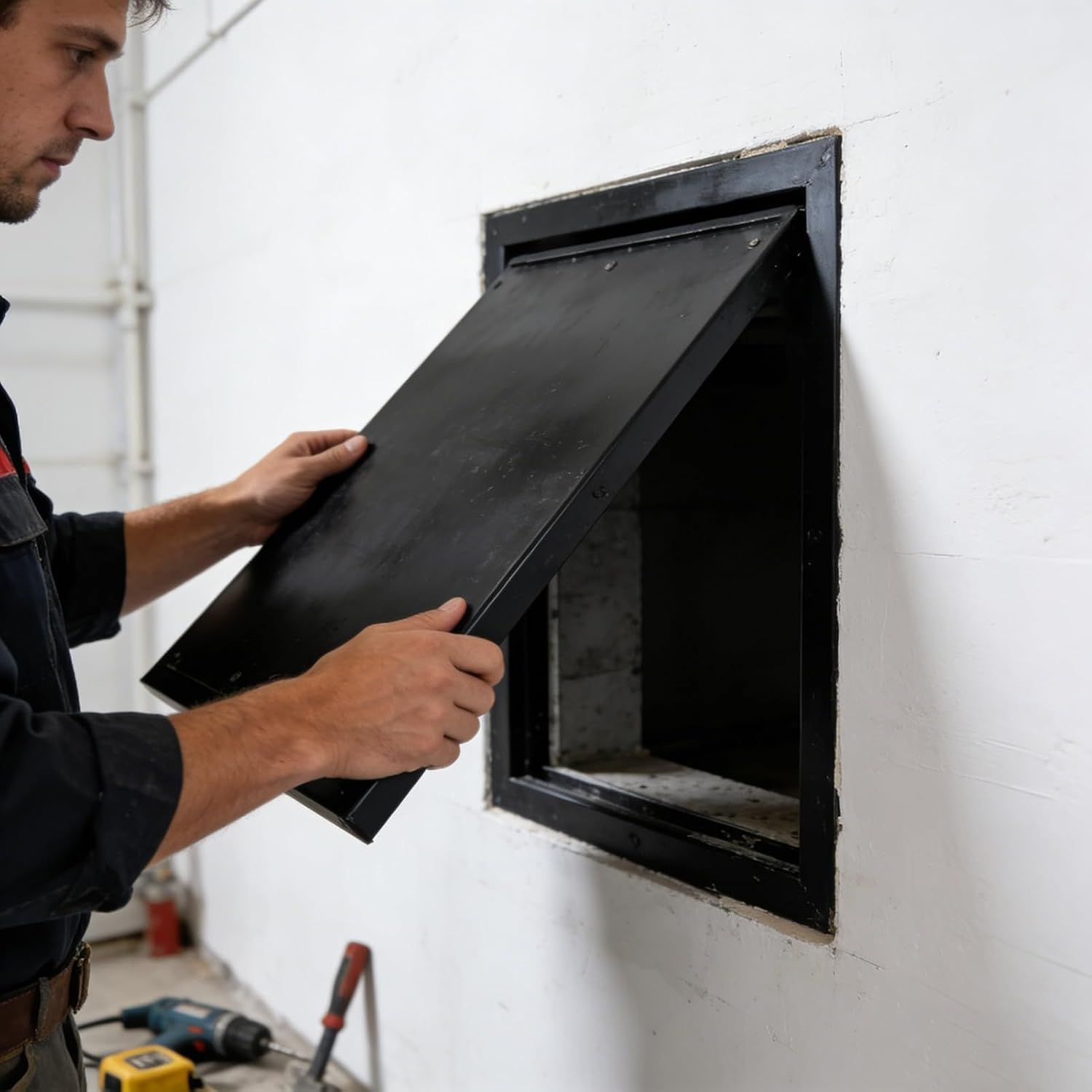 Small Access Panel 8x8 10x10 12x12 14x14 16x16, Push Button Latch Access Door Hatch Black, Drywall Plumbing Inspection Cover for Cables Wiring(20x20cm(8x8in))