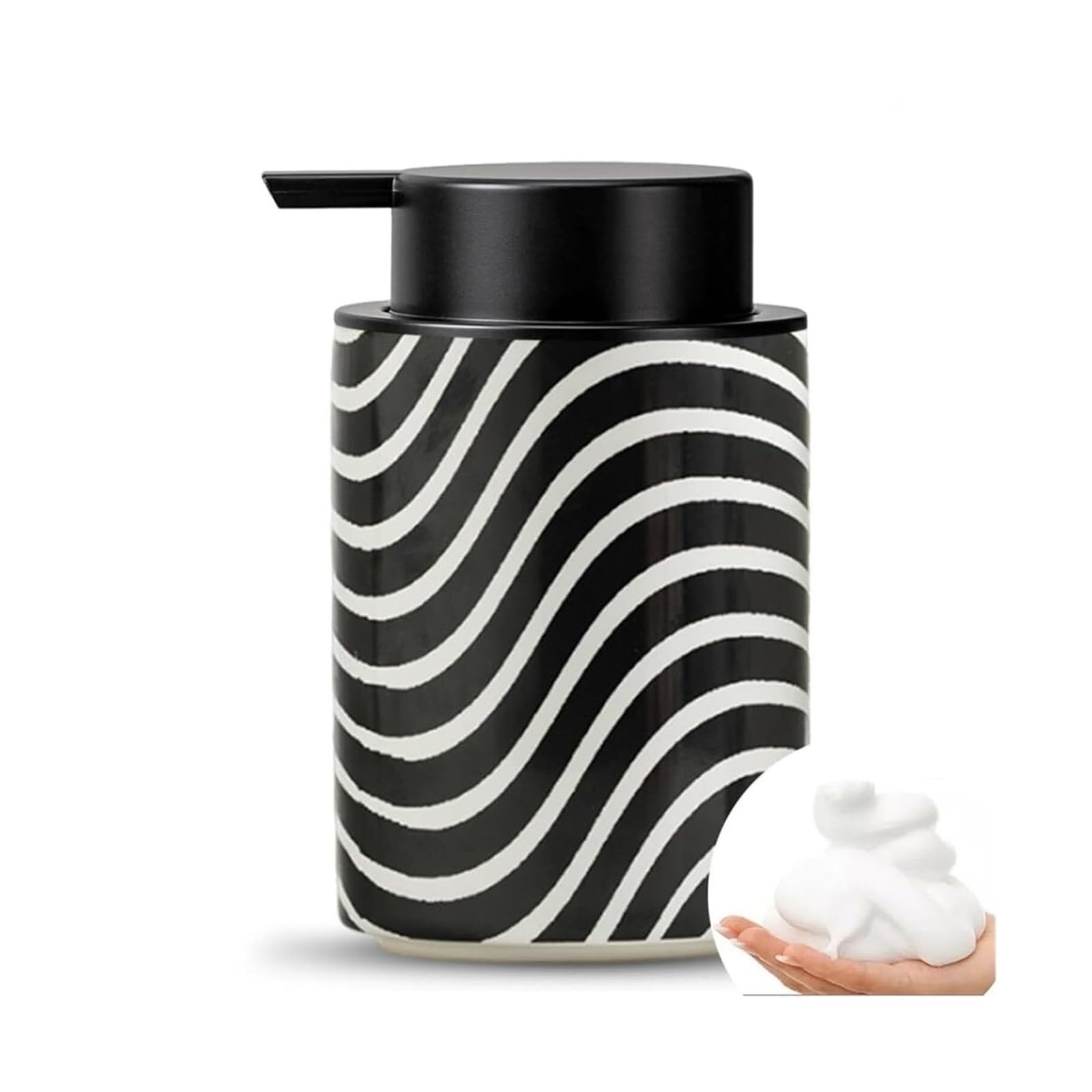 Yuue Black Empty Barthroom And Dish Bathroom Hand Soap Dispenser Foaming Ceramic Bottle Decor For Counter(Black)