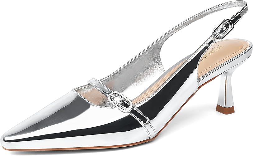 JENN ARDOR Slingback Low Kitten Heels for Women Dress Shoes Pointed Closed Toe Stiletto Sandals Bridal Wedding Party Office Work Pumps