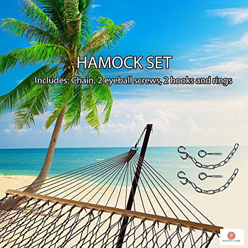 Project One Large 13Ft Rope Hammock, Quick Dry Rope Hammock With Double Size Solid Wood Spreader Bar Outdoor Patio Yard Poolside Hammock, 2 Person 450 Pound Capacity (Brown) #TOP2