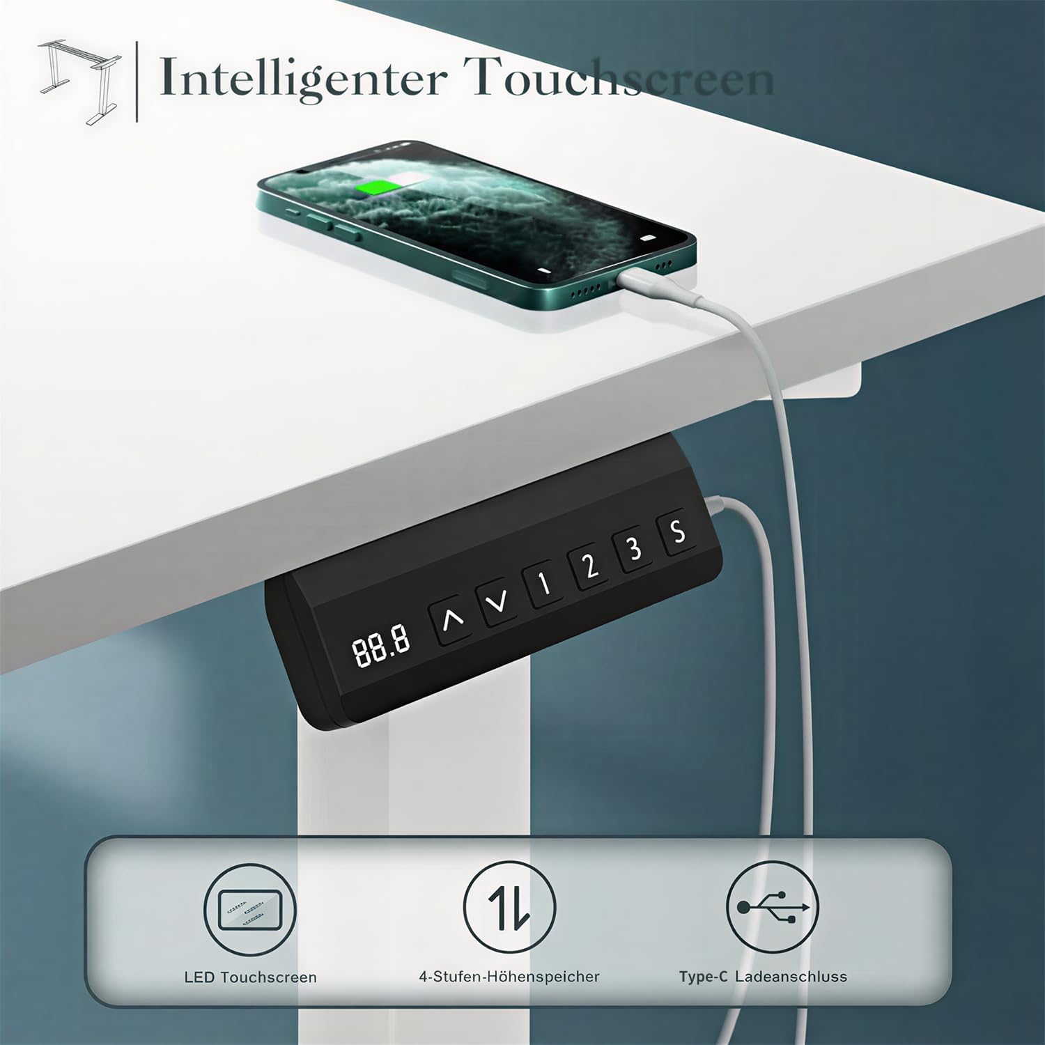 JUMMICO Dual-Motor Tischgestell Höhenverstellbar mit USB-Buchse und Kabelwanne, Elektrisch Höhenverstellbarer Schreibtisch Gestell mit Sitz-Steh-Erinnerungs und Rollen Wolkenweiß