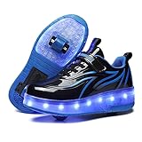 BFOEL Rechargeable Roller Shoes for Boys Girls Age 6-14 with LED Light-Up Kids Sneakers for Outdoor Play, Birthday Black-Blue