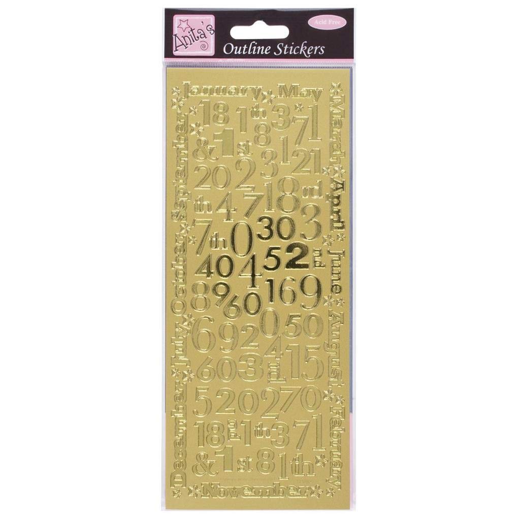 Anitas Outline Stickers, Months And Numbers, Gold, For Scrapbooking, Card Making, Kids Play, Homework, Art, Craft, Embelish, Decorative, Paper, Card, Glass, Metal, Plastic, Foam