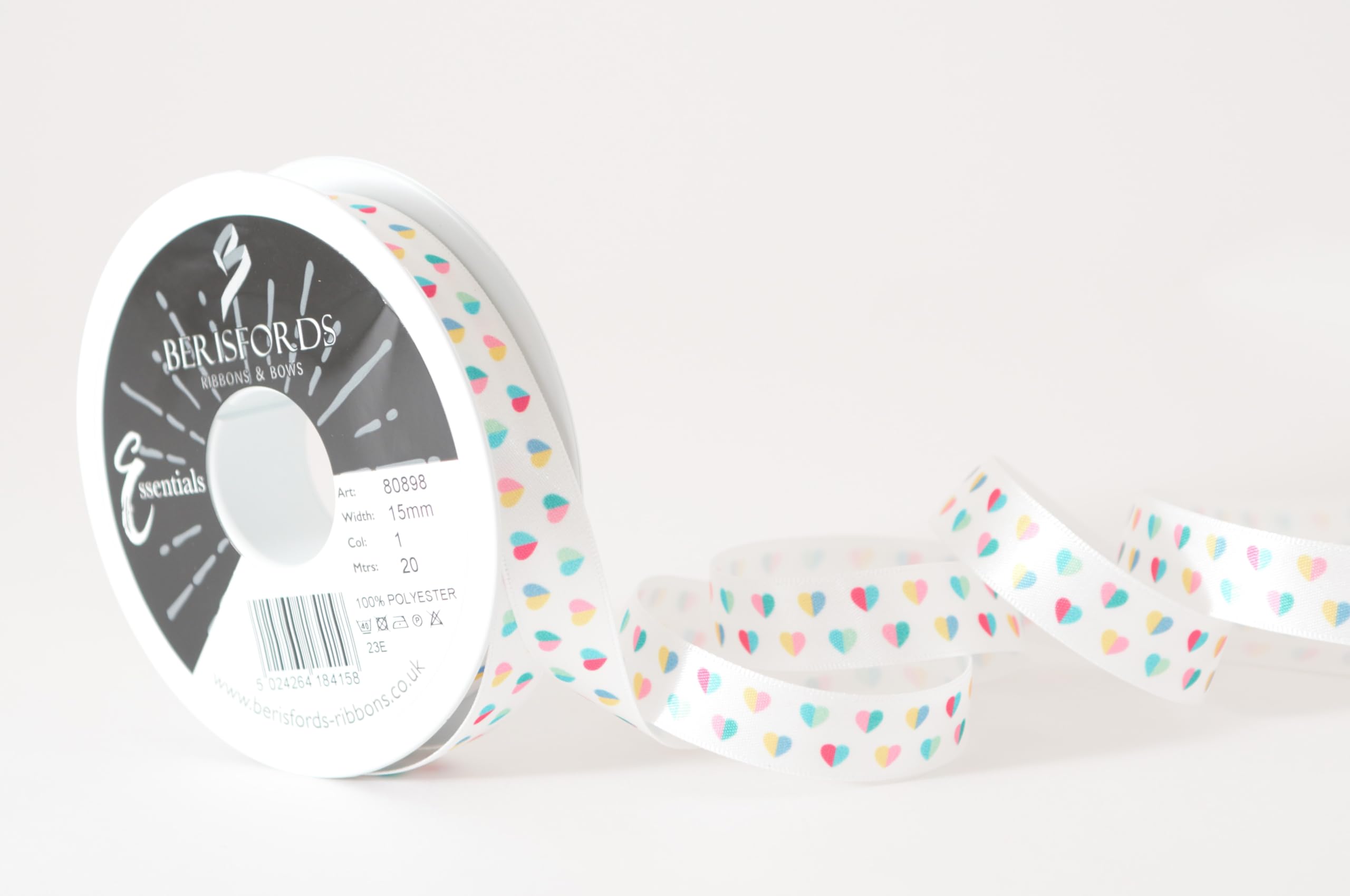 Berisfords Heart to Heart Printed Satin Ribbon 15mm