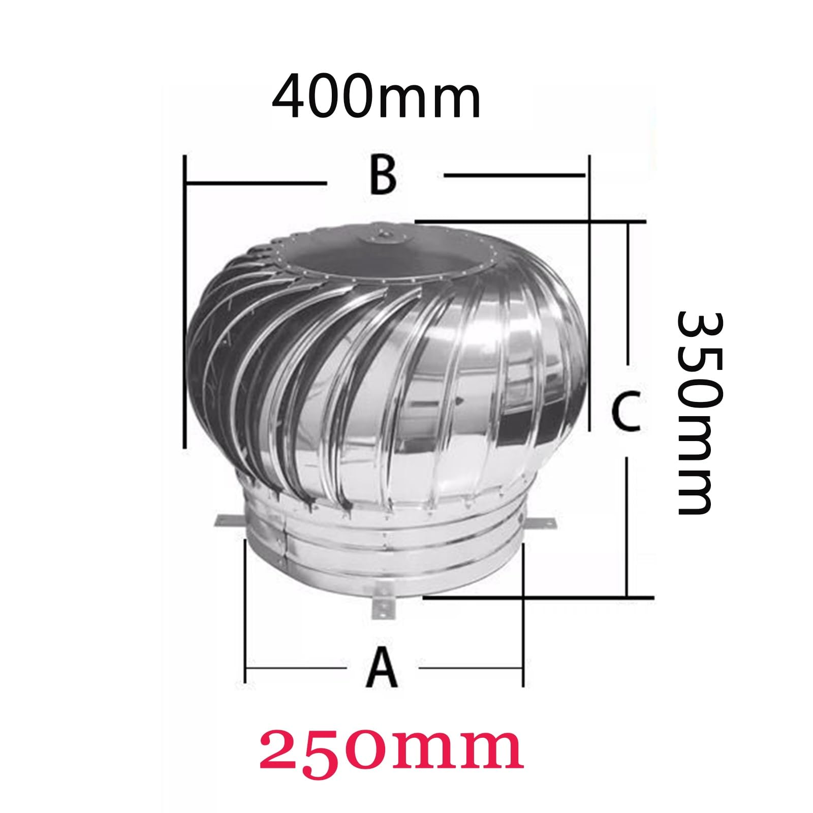 ventilatore a turbina, Cappa rotonda in acciaio inossidabile 304, diffusori d'aria(250mm)