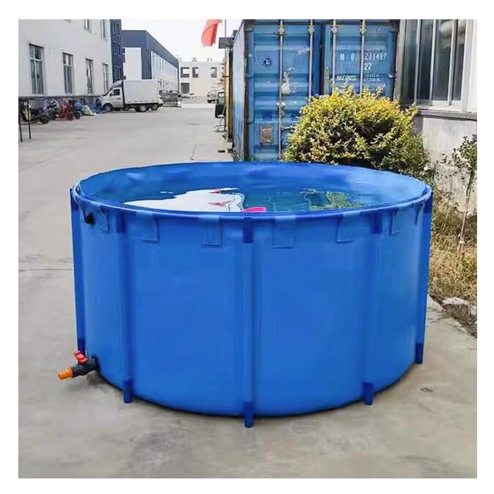 La Piscina En El Suelo, Piscina Redonda Para Niños Estanque De Peces De Lona Piscina Del Acuario Con Marco De Acero Y Válvula De Drenaje Pecera De Estanque Koi Goldfish ( Color : Azul , Tamaño : 1.2X0
