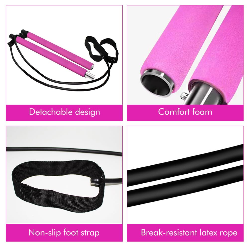 Kit de barre de pilates avec bande de résistance, bandes de résistance portable, barre de Pilates pour la maison et la salle de sport, bodybuilding, yoga, pilates bâton avec dragonne pour les pieds