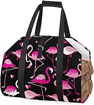 Kawaii Bolsa de transporte de lenha flamingo rosa bolsa de madeira para transporte interno animal flamingo bolsa de armazenamento de lenha rack de lenha de fogo ao ar livre bolsa de transporte de lenha de fogo com alças