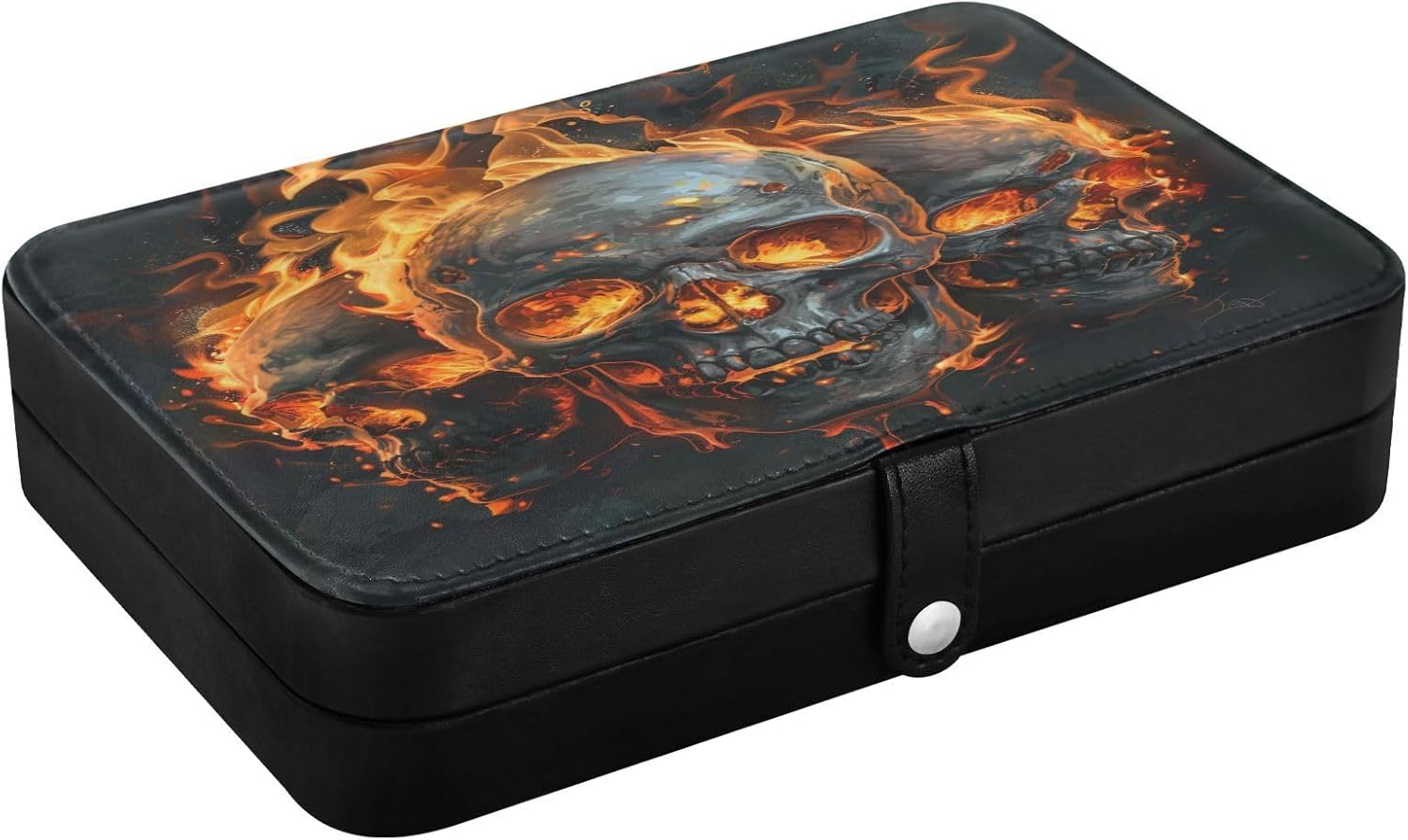 senya Skull Leather Jewelry Box, Skulls on Fire Necklace Ring Earrings Storage Organizer for Women Travel Jewelry Organizer