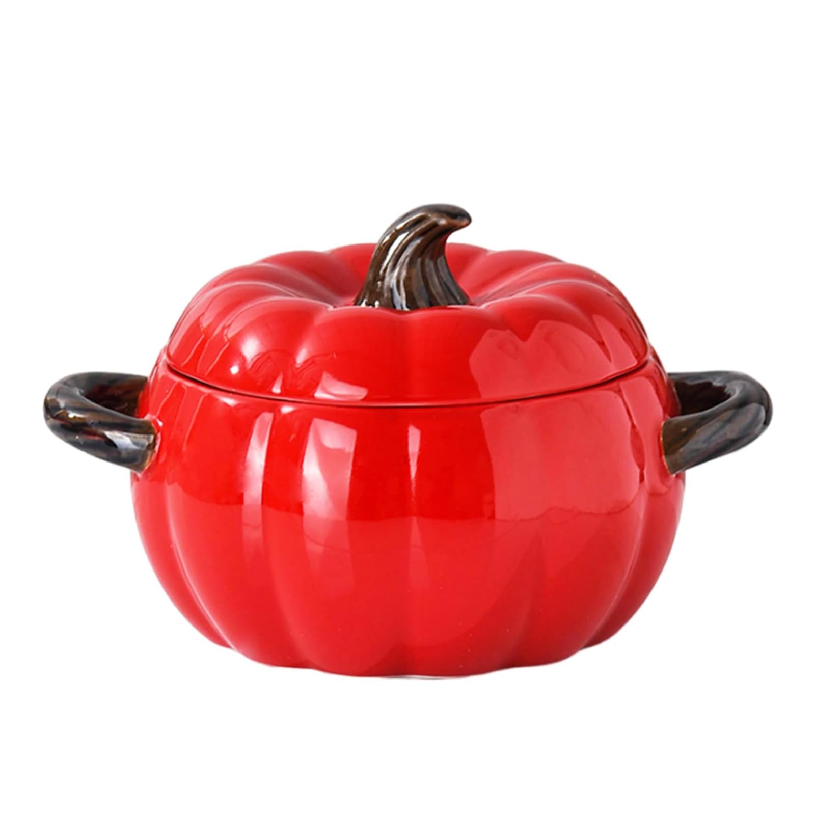 Dutch Oven Pot with Lid, Pumpkin Pottery Dessert Saucepan, Mini Baking Dish Cute Pumpkin Bowl, Covered Dutch Oven Ceramic Stockpot, Pumpkins-Shaped Casserole (Red)