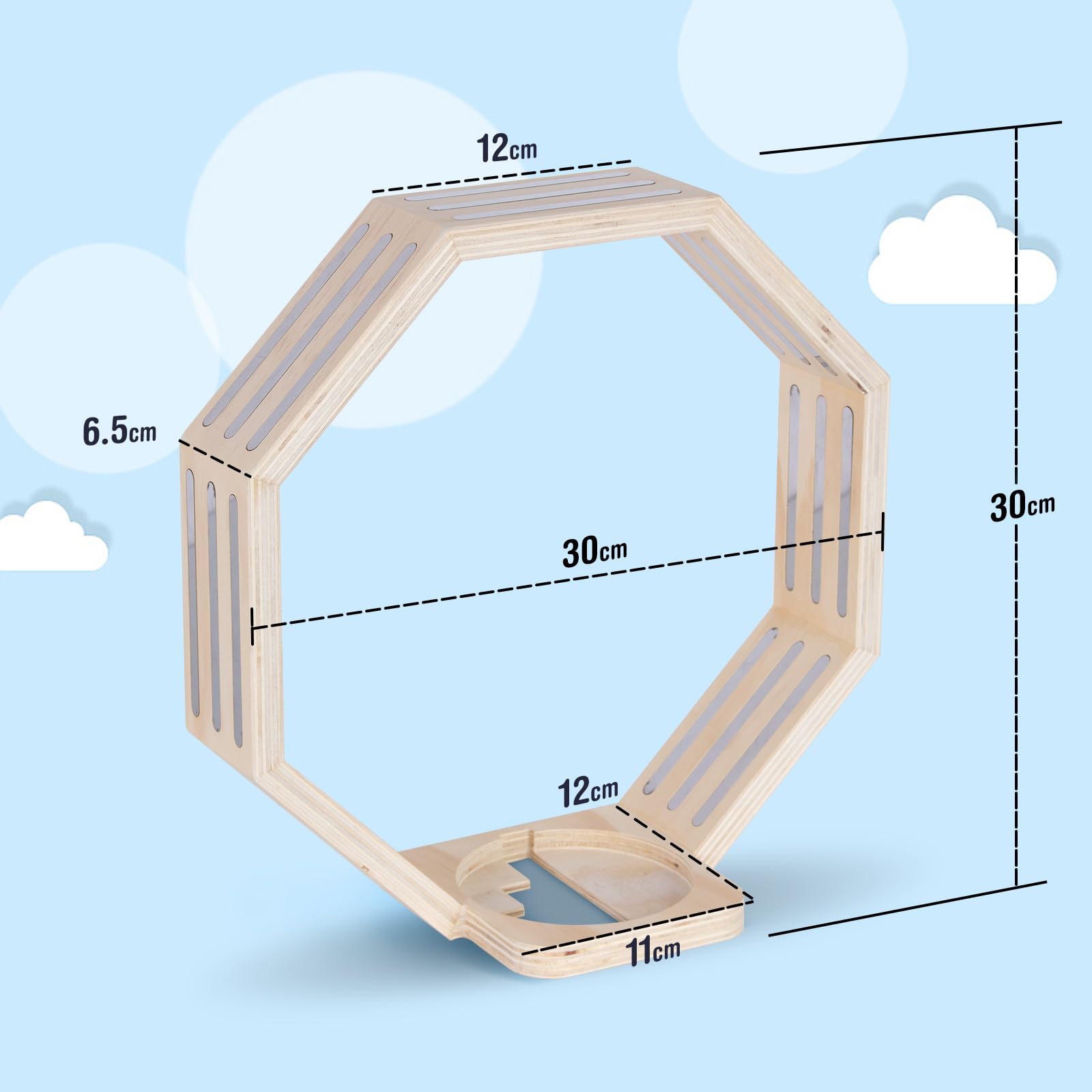 Todeco Étagère Magnétique en Bois, pour Tonie Box et Tonies, Petit Octogone | Jusqu'à 60-70 Tonies, Compatible avec Station de Charge, Murale ou à Poser, Matériel de Montage Inclus, pour Chambre Enfant
