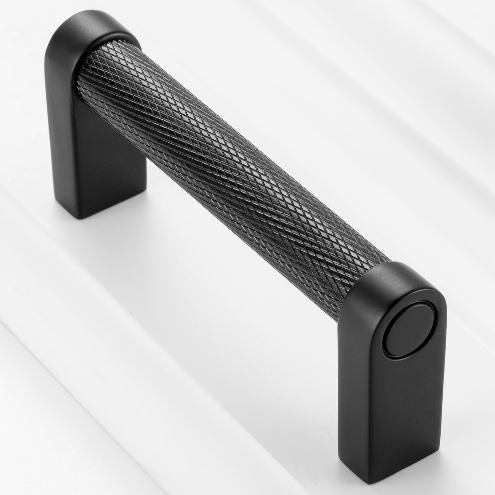 BEROSSA Black Cabinet Pulls, Knurled Bar Cabinet Handles, 3 Inch Screw Spacing, Pack of 10 | Solid Hardware for Kitchen Door Bedroom Dresser Drawer