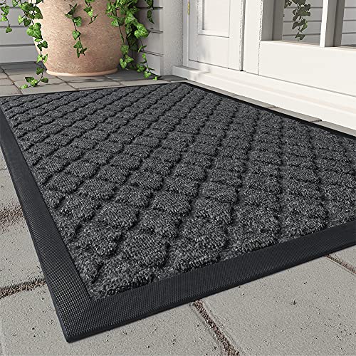 MontVoo-Door Mat Outside Entrance Outdoor Indoor Front Doormat for Entryway-Welcome Mat Durable Rubber Backed Entry Mat Non Slip Dirt Trapper Absorbent-Blue 24’’x36’’ Checker Blue 24''x36''(