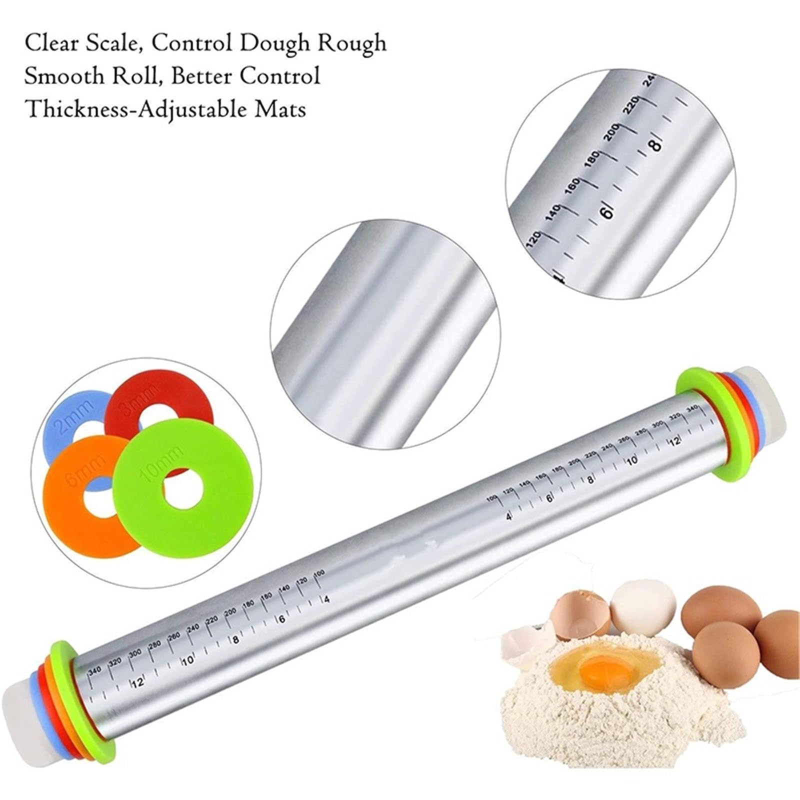 Tapete De Silicona Para Hornear Rodillo de acero inoxidable 43 cm (17 pulgadas) ajustable, tapete silicona for hornear, ideal for masa galletas, pasteles, pizza y tartas(Red Set)