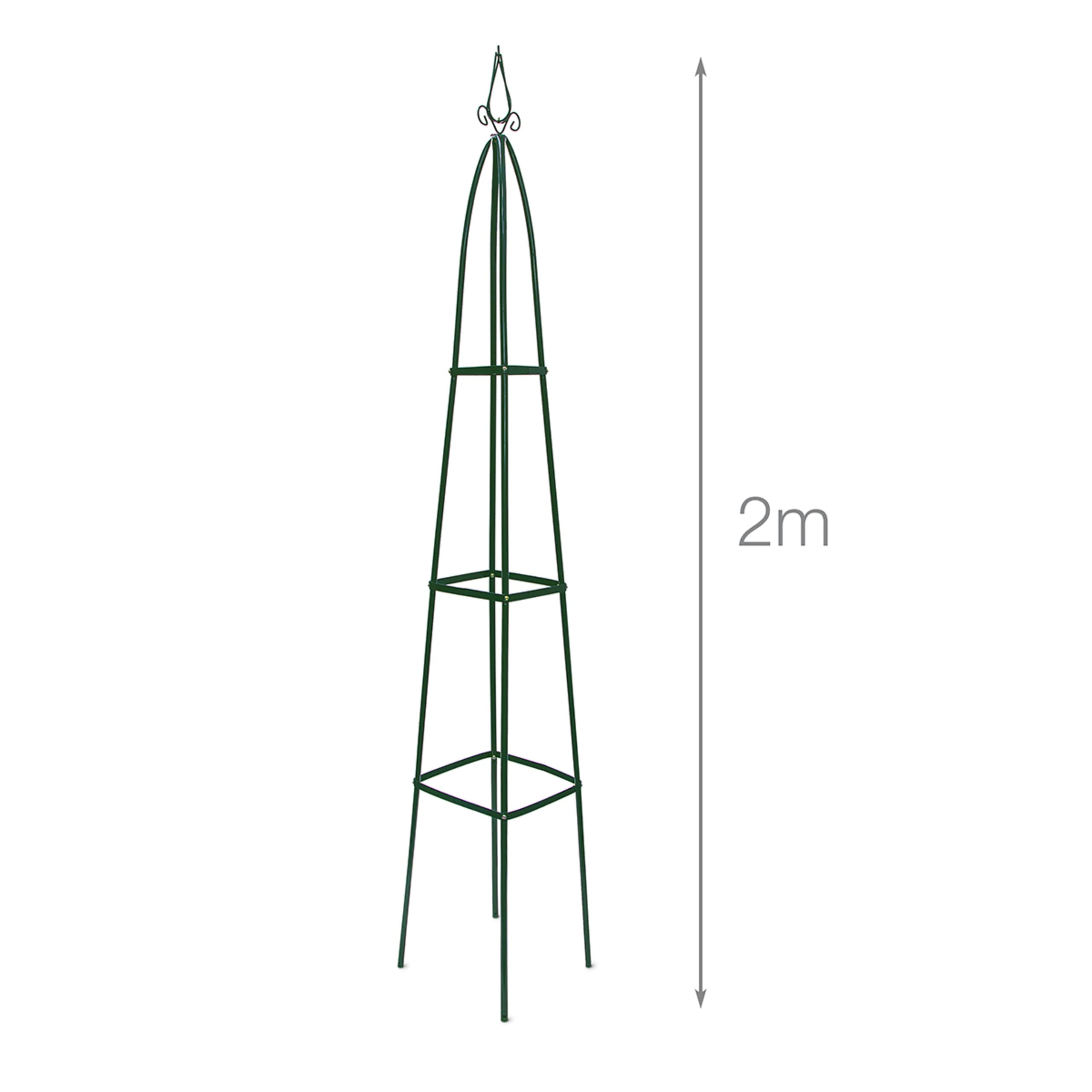 Relaxdays Rankturm Metall spitz 190 cm, Rankhilfe für Kletterpflanzen und Rosen, freistehende Ranksäule für Garten, grün
