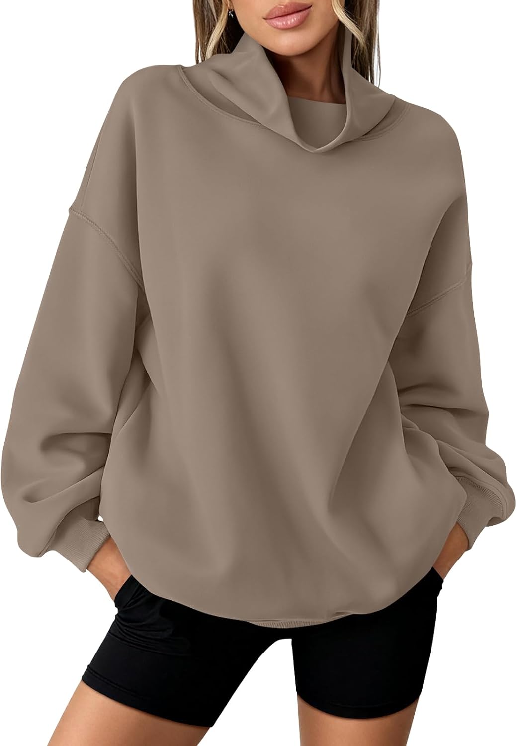 LILLUSORY Mock Neck Sweatshirt Womens Oversized Pullover Turtleneck Long Sleeve Tops Trendy Spring Fashion 2026 - Image 2