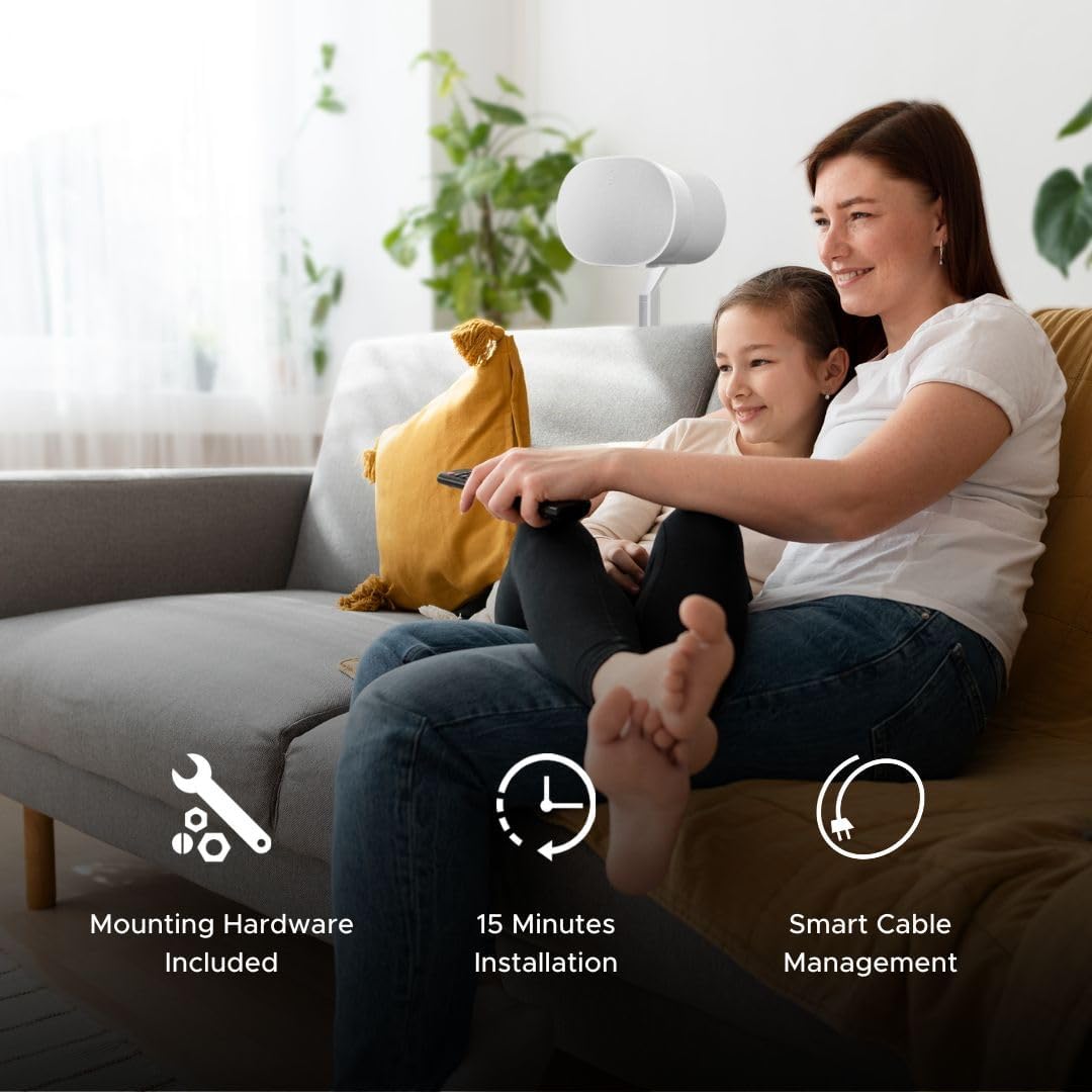 Sound Bass ERA300 Floor Stand, Premium Metal Design, Twin Pack (2pcs), White, Compatible with Sonos ERA 300 Speaker, Accessories Included, Cable Management, Designed in The UK, Double, Pair - Image 3