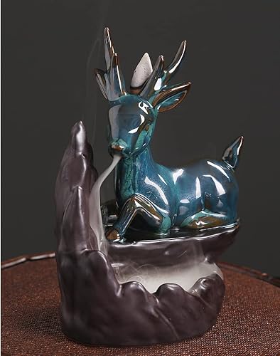 Rareoptimist Ceramic Unique Deer Waterfall Incense Burner Animal Backflow Incense Holder, With 50 Mixed Incense Cones + Tweezer, Aromatherapy Ornament Home Decor, Yoga, Birthday Present, Xmas Gift #TOP2