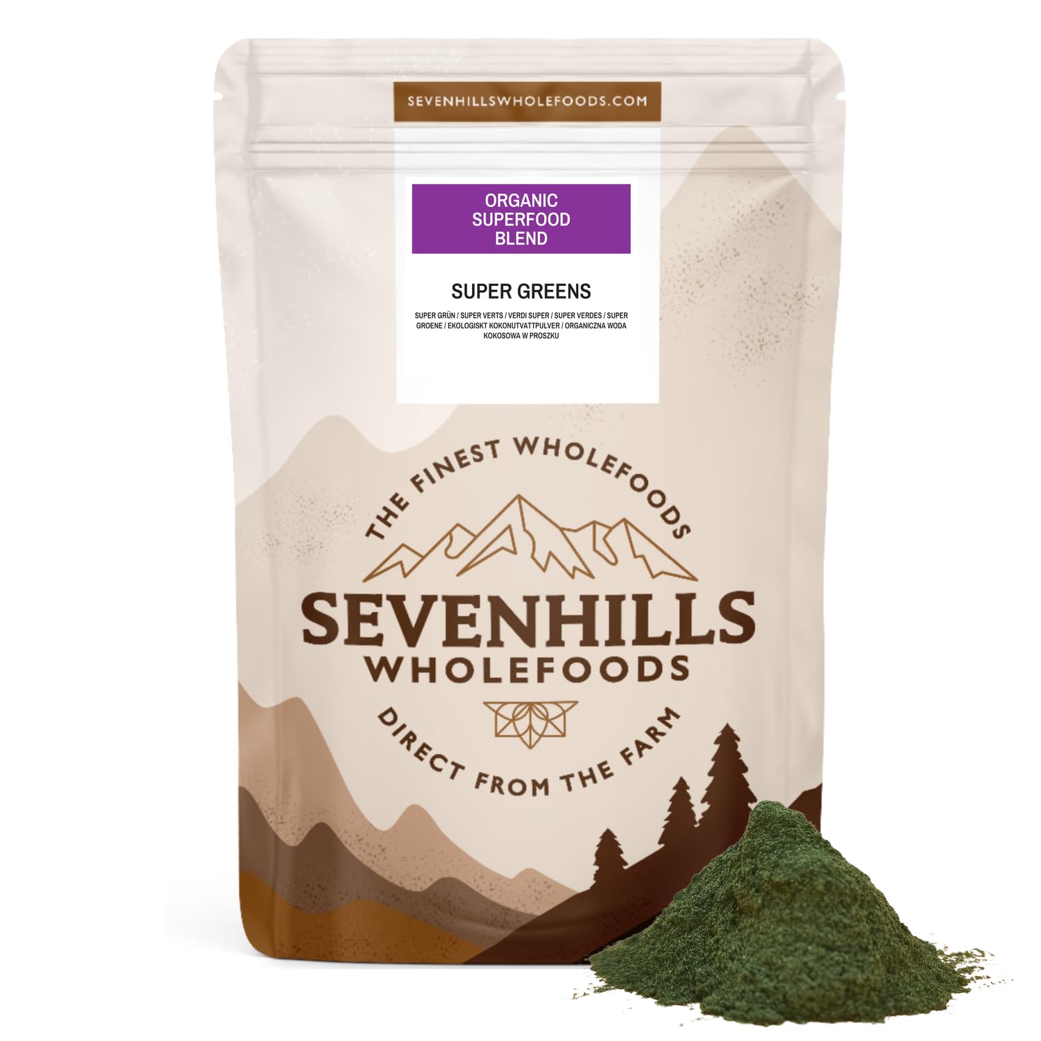 Sevenhills Wholefoods Organic Super Greens Blend 400g | with Spirulina, Chlorella, Wheatgrass, Barley Grass | Supports Skin, Immunity & Reduce Tiredness | 80 Servings | UK MadeEU Organic