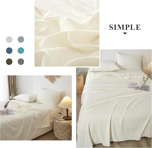Miniatura 3 de VClife Juego de sábanas de microfibra lavada suave color crema, juego de sábanas de microfibra lavada suave, moderno y sencillo juego de sábanas de