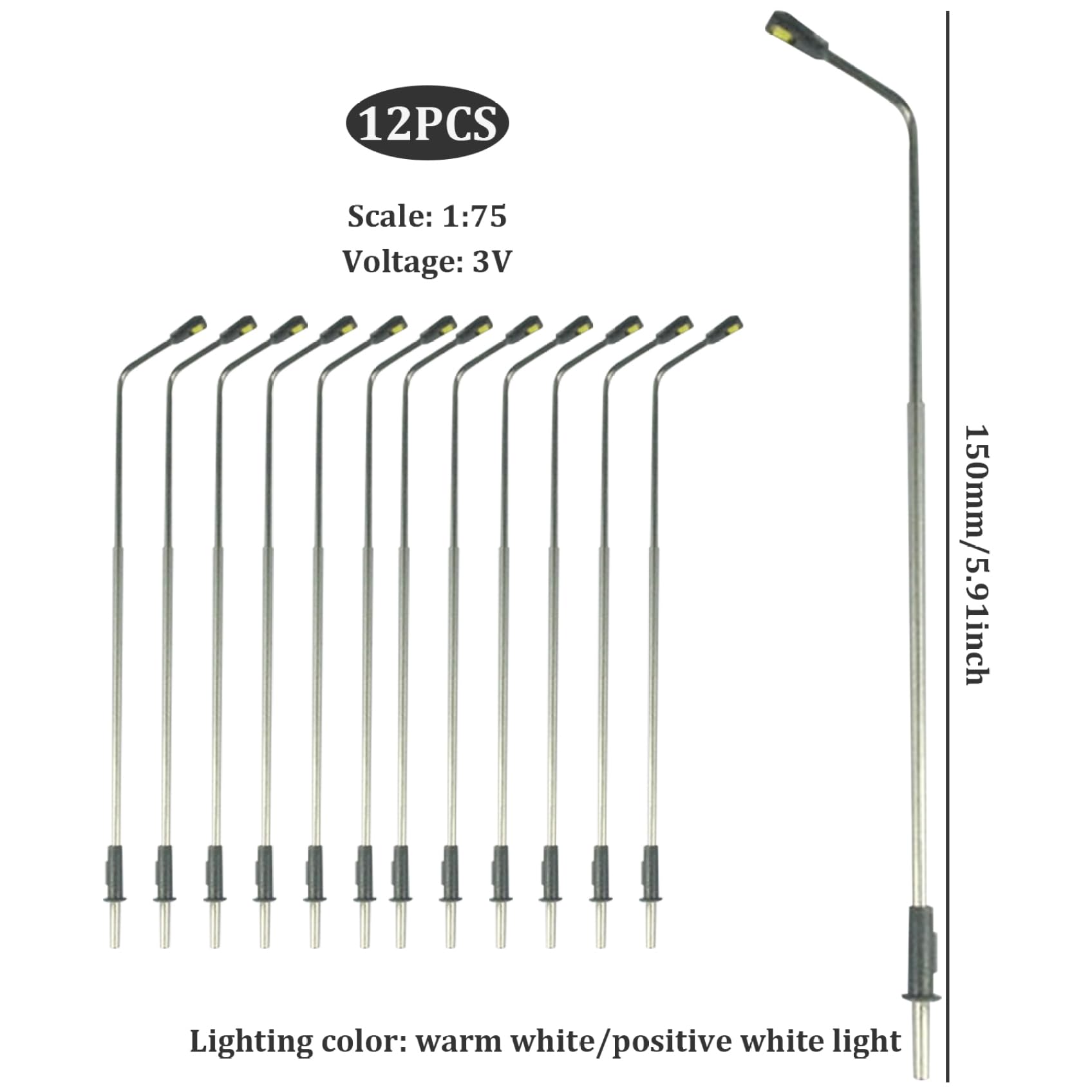 20 Lampadaires Miniatures LED 3V Pour Maquettes HO/OO (échelle 1/75 à 1/150) - Blanc Chaud, Décor Diorama Train - 10