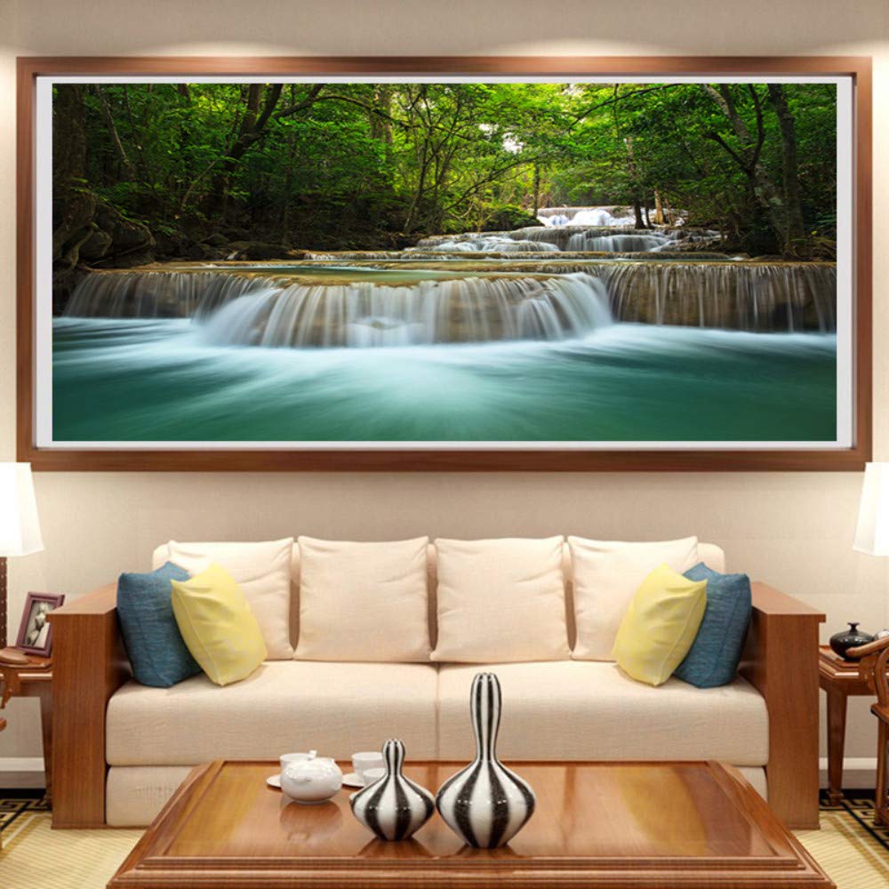 Kit Pintura de Diamante 5D Completo Grande DIY Diamond Painting Bordado Cristal Rhinestone Punto de Cruz Adulto Niño para Hogar Decor de Pared Regalo Cascada Montaña Landsacape Square drill,50x100cm
