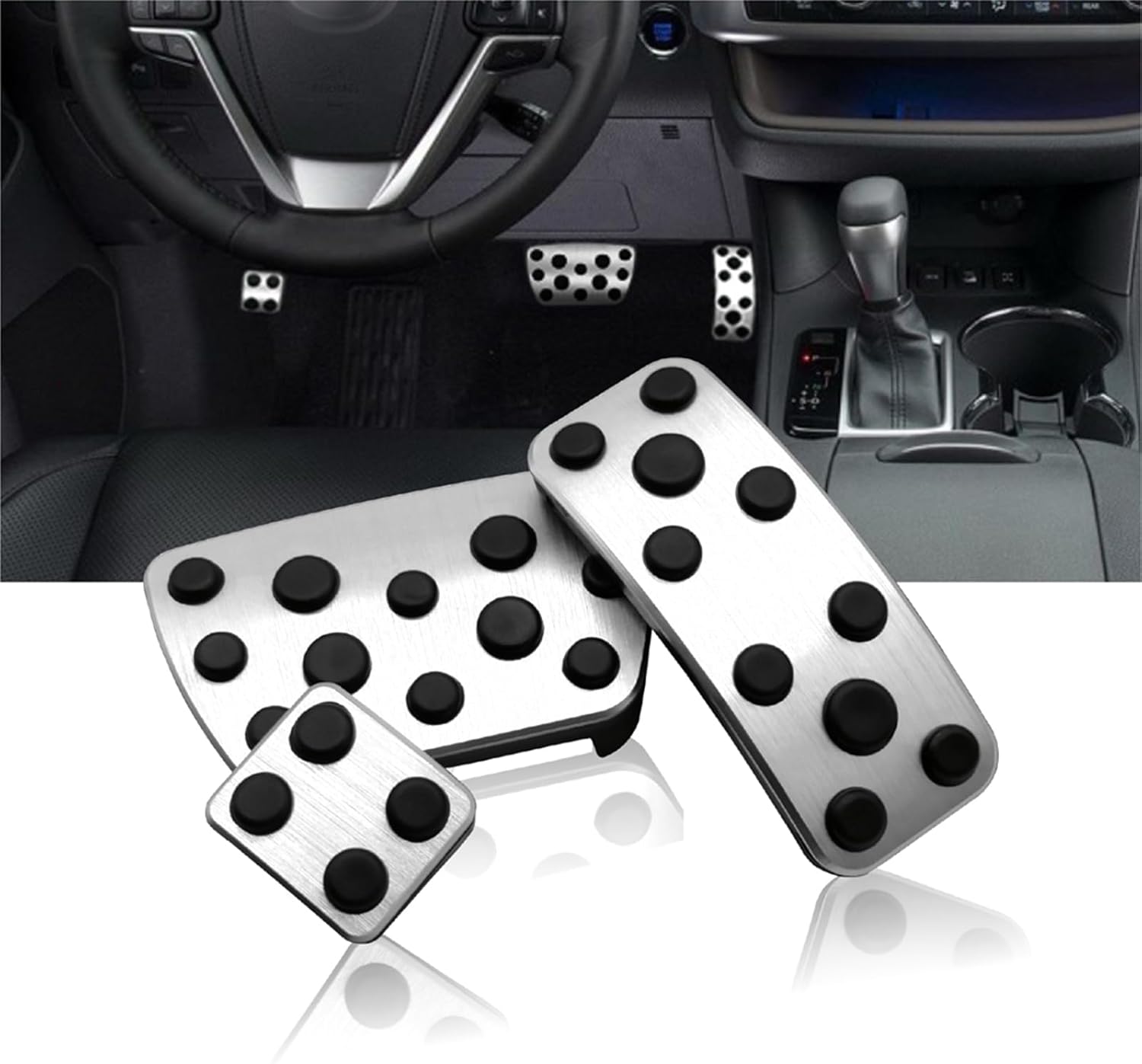 Anti-Slip Performance Foot Pedal Pads kit Compatible with Camry & Highlander 2012-2017, Auto No Drilling Aluminum Brake and Gas Accelerator Pedal Covers -Silver