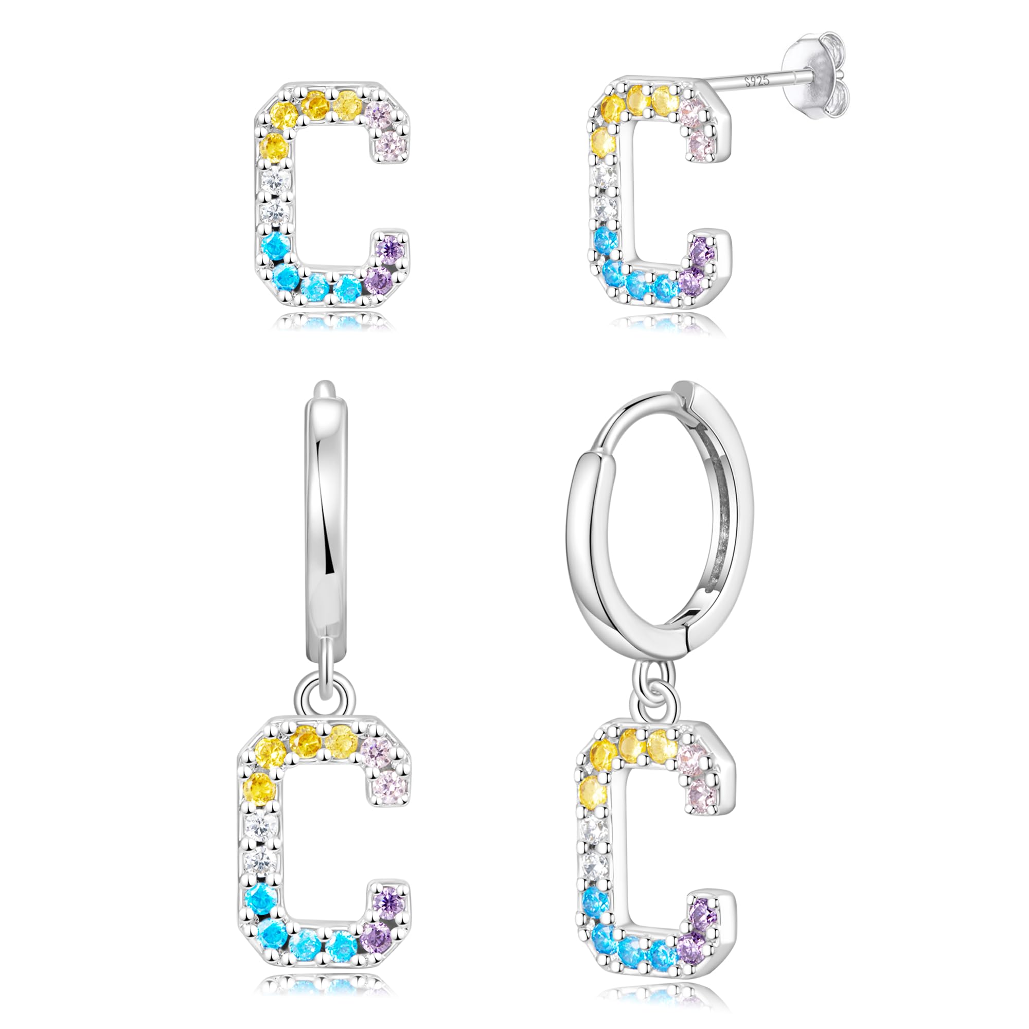 LOFITOR Hypoallergenic Earrings for Women Girls Sterling Silver 925-Littel Cute Kids Stud Hoop Dangle Initial Letter Earring for Girls Jewelry Present