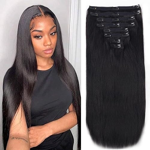 Extensiones de cabello humano brasileño con clip, para mujeres negras, 8 unidades, extensiones de cabello humano Remy con clip con 18 clips, doble Extensiones de cabello humano brasileño con clip, para mujeres negras, 8 unidades, extensiones de cabello humano Remy con clip con 18 clips, doble