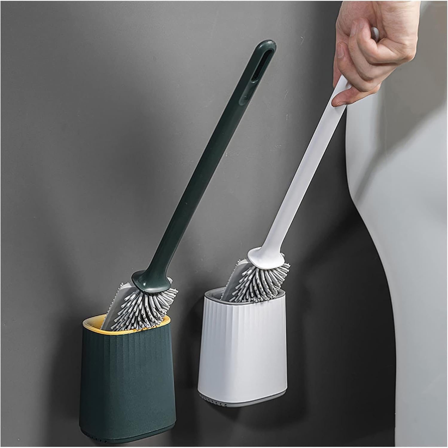 Toilet Brush Holder Silicone Toilet Brush Household Non-Dead Corner Bathroom Wall-Mounted Toilet Brush Wall-Mounted Cleaning Brush Cleaning Toilet Brush Set Toilet Brush Holders(Green)