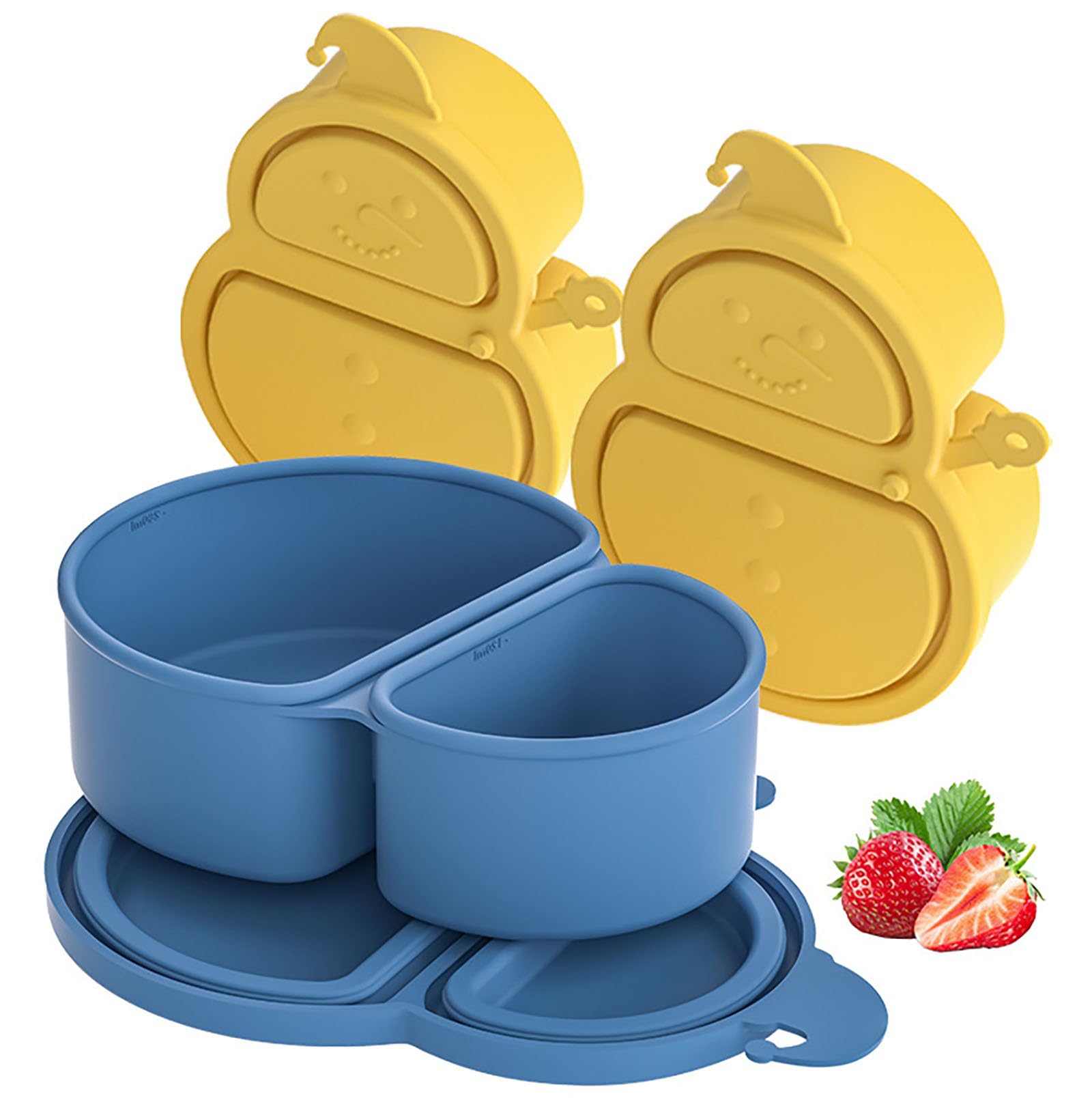 Snackbox mit 2 Fächern aus Silikon wiederverwendbare Meal Prep Boxen mit Haken tragbare Lunchbox für Kinder in Schule Arbeit und auf Reisen (Orange)