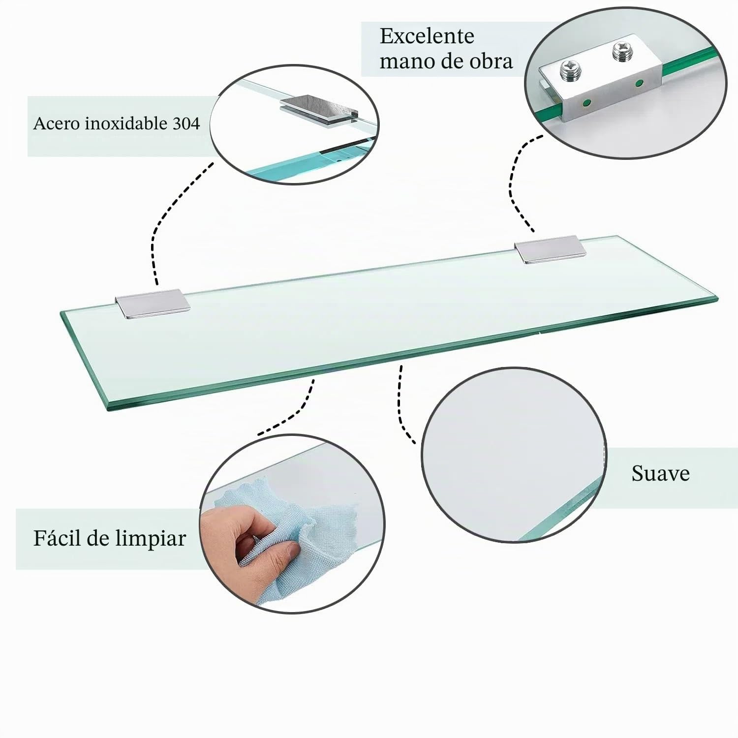 Estante de baño de Vidrio montado en la Pared de 35 cm Vidrio Templado de Acero Inoxidable Vidrio Transparente Templado con Soporte Cromado para baño Dormitorio Cocina balcón (2 Piezas)