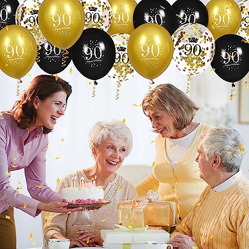 Image of 90th Birthday Balloons for Men, 15 Pcs Black Gold Happy 90th Birthday Balloons Party Decorations for Men Women 90 Years Old Party Decor Supplies